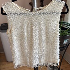 Elegant Beaded Cream Sleeveless Top